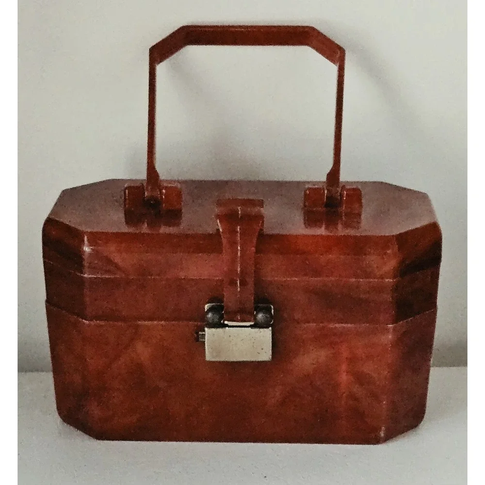 Fabco Lucite Purse Faux Tortoise Shell Box Dual Compartments
